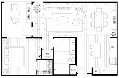 A black and white floor plan of a house with labeled rooms.